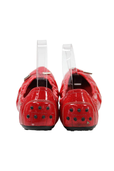 Tods Womens Patent Leather Slide On Driving Ballet Flats Red Size 10