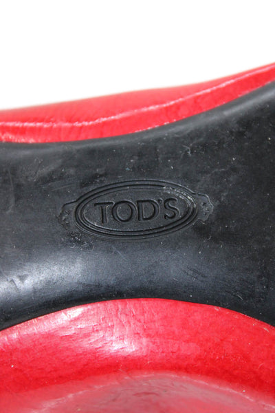Tods Womens Patent Leather Slide On Driving Ballet Flats Red Size 10