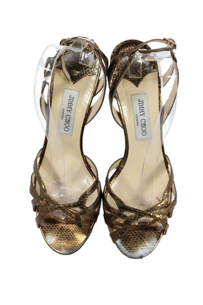 Jimmy Choo Womens Snakeskin Print Slingbacks Sandal Heels Brown Size 40.5 10.5