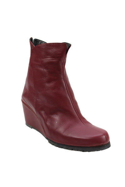 Thierry Rabotin Womens Leather Low Wedge Zip Up Ankle Boots Red Size 40 10