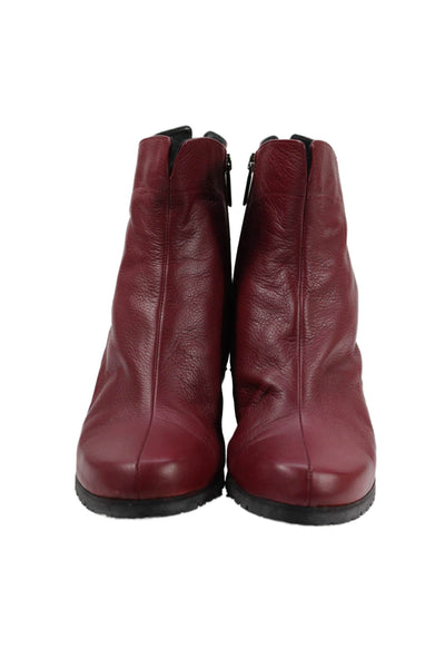 Thierry Rabotin Womens Leather Low Wedge Zip Up Ankle Boots Red Size 40 10