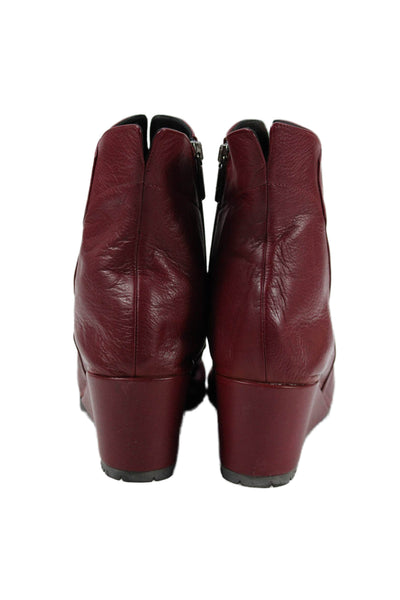 Thierry Rabotin Womens Leather Low Wedge Zip Up Ankle Boots Red Size 40 10