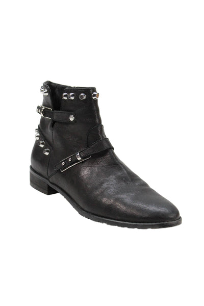 Stuart Weitzman Womens Leather Studded Ankle Boots Black Size 9.5 Medium