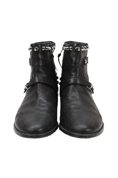 Stuart Weitzman Womens Leather Studded Ankle Boots Black Size 9.5 Medium