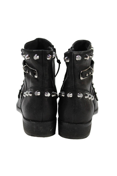 Stuart Weitzman Womens Leather Studded Ankle Boots Black Size 9.5 Medium