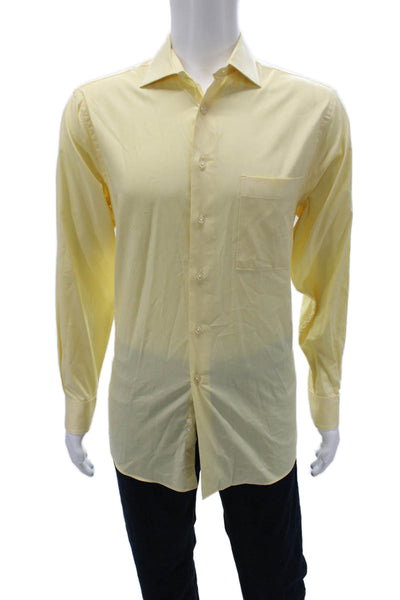 Calvin Klein Mens Dress Shirt Yellow Herringbone Cotton Button Up Size 15