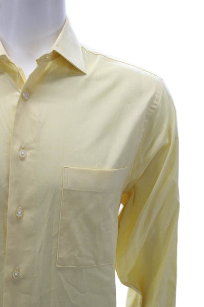 Calvin Klein Mens Dress Shirt Yellow Herringbone Cotton Button Up Size 15