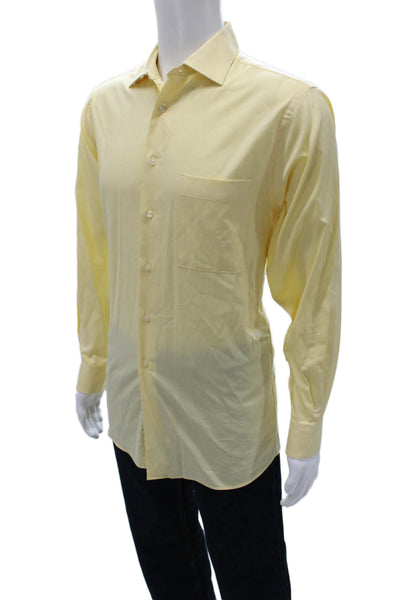 Calvin Klein Mens Dress Shirt Yellow Herringbone Cotton Button Up Size 15