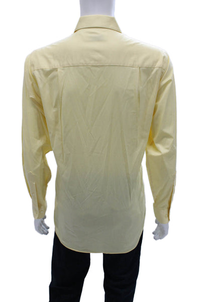 Calvin Klein Mens Dress Shirt Yellow Herringbone Cotton Button Up Size 15
