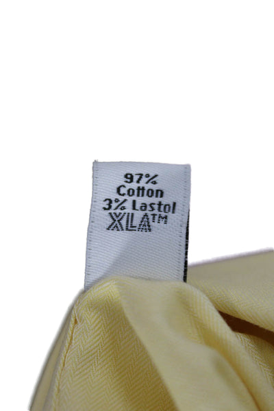 Calvin Klein Mens Dress Shirt Yellow Herringbone Cotton Button Up Size 15