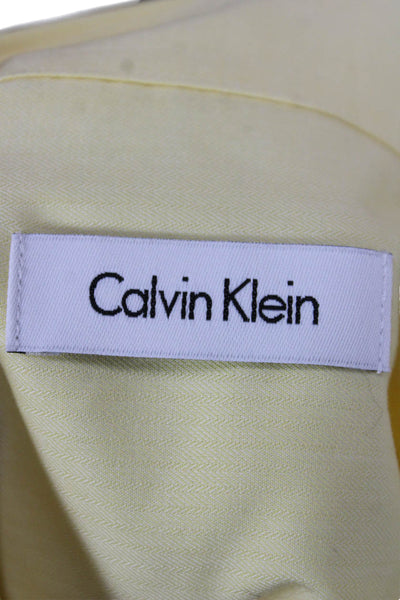 Calvin Klein Mens Dress Shirt Yellow Herringbone Cotton Button Up Size 15