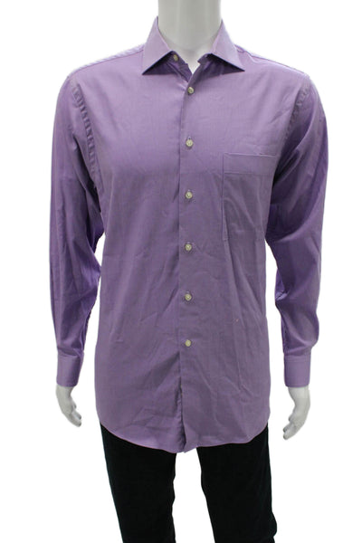Calvin Klein Mens Purple Herringbone Cotton Dress Shirt Long Sleeve Size 15