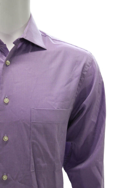 Calvin Klein Mens Purple Herringbone Cotton Dress Shirt Long Sleeve Size 15