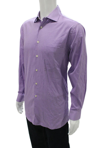 Calvin Klein Mens Purple Herringbone Cotton Dress Shirt Long Sleeve Size 15