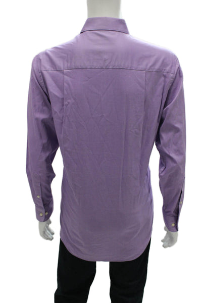 Calvin Klein Mens Purple Herringbone Cotton Dress Shirt Long Sleeve Size 15
