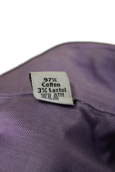 Calvin Klein Mens Purple Herringbone Cotton Dress Shirt Long Sleeve Size 15