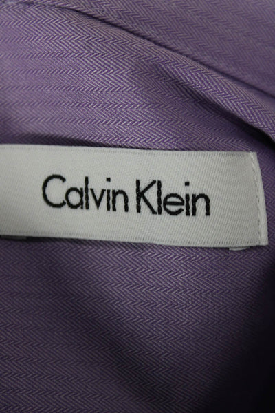 Calvin Klein Mens Purple Herringbone Cotton Dress Shirt Long Sleeve Size 15