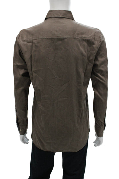 Joseph Abboud Mens Dress Shirt Brown Herringbone Cotton Long Sleeve Size S