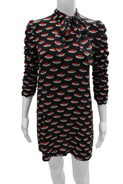 Sandro Women Shift Dress Black Silk High Neck 3/4 Sleeve Knee Length Size 1