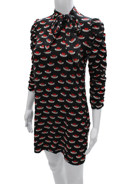 Sandro Women Shift Dress Black Silk High Neck 3/4 Sleeve Knee Length Size 1