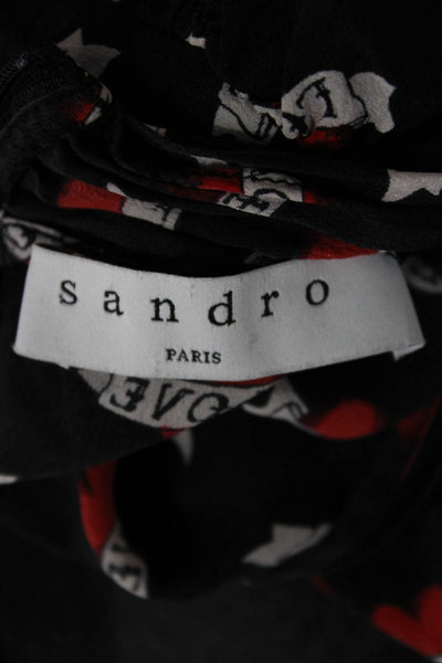 Sandro Women Shift Dress Black Silk High Neck 3/4 Sleeve Knee Length Size 1