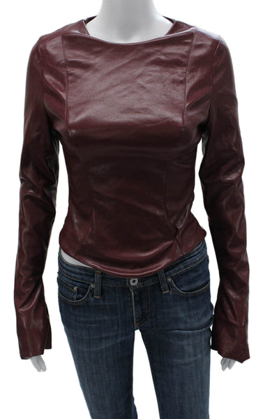 House Of CB Womens Red PU Boat Neck Long Sleeve Basic Blouse Size S