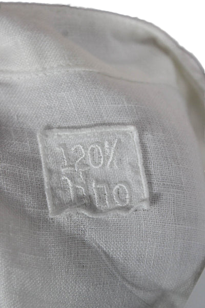 120% Lino Women Collared Linen Button-Up Long Sleeve Top White Size 44