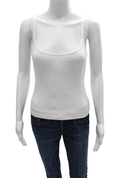 Grlfrnd Womens Tencel Tank White Round Neck Sleeveless Size M