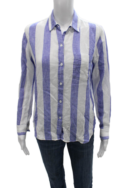 Rails Womens Linen Striped Collared Button Up Top Long Sleeve Blue Size XS