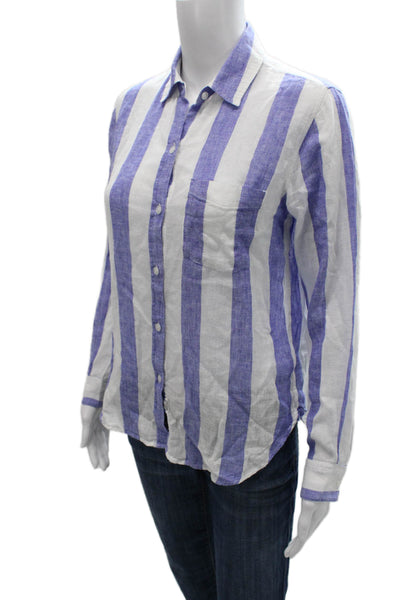 Rails Womens Linen Striped Collared Button Up Top Long Sleeve Blue Size XS