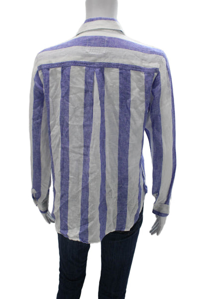 Rails Womens Linen Striped Collared Button Up Top Long Sleeve Blue Size XS