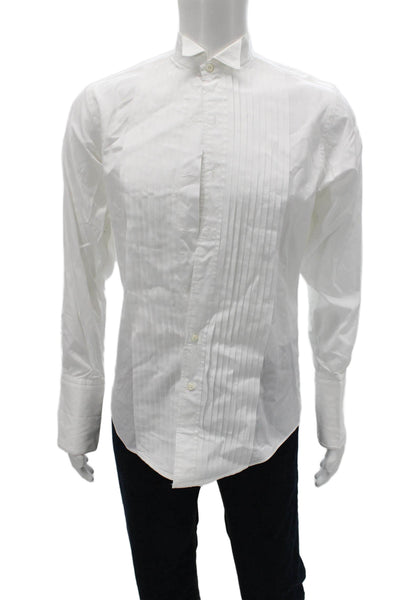 Brooks Brothers Mens Pleated Long Sleeve Button Up Shirt White Size S