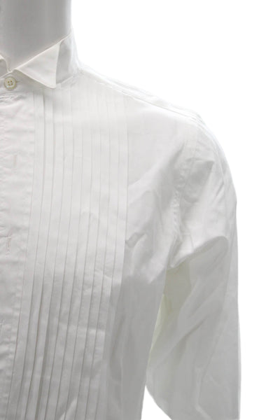 Brooks Brothers Mens Pleated Long Sleeve Button Up Shirt White Size S