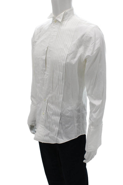 Brooks Brothers Mens Pleated Long Sleeve Button Up Shirt White Size S