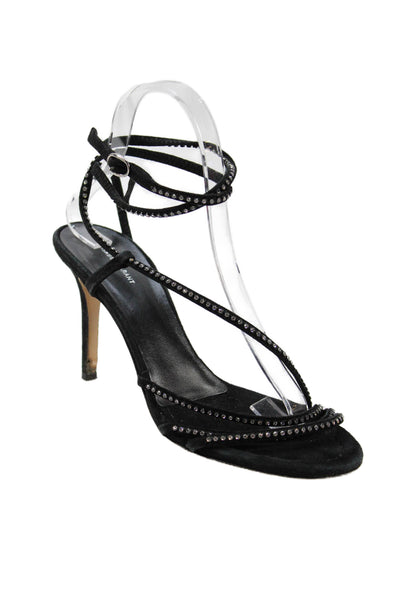 Isabel Marant Womens Rhinestoned Strappy Heels Black Size 8