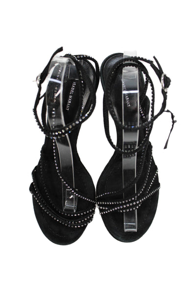 Isabel Marant Womens Rhinestoned Strappy Heels Black Size 8