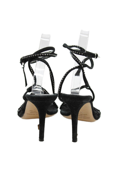 Isabel Marant Womens Rhinestoned Strappy Heels Black Size 8
