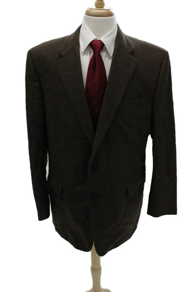 Hickey Freeman Mens Brown Wool Blazer Button Closure Size 46