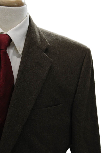Hickey Freeman Mens Brown Wool Blazer Button Closure Size 46