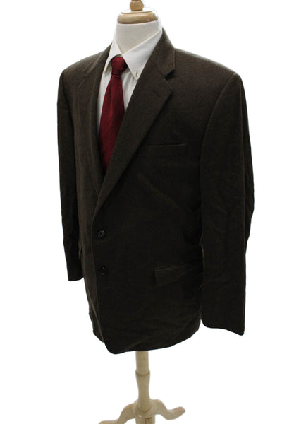 Hickey Freeman Mens Brown Wool Blazer Button Closure Size 46