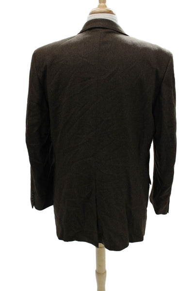 Hickey Freeman Mens Brown Wool Blazer Button Closure Size 46