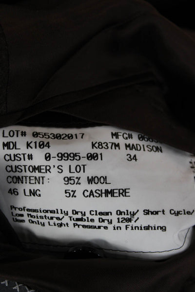 Hickey Freeman Mens Brown Wool Blazer Button Closure Size 46
