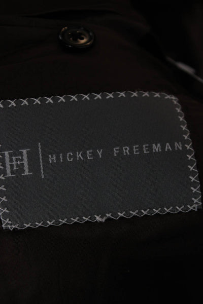 Hickey Freeman Mens Brown Wool Blazer Button Closure Size 46