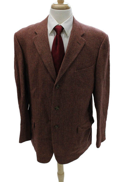 Ermenegildo Zegna Mens Red Herringbone Wool Blazer Button Size 56