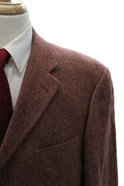 Ermenegildo Zegna Mens Red Herringbone Wool Blazer Button Size 56