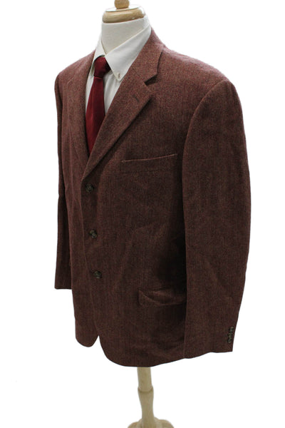 Ermenegildo Zegna Mens Red Herringbone Wool Blazer Button Size 56