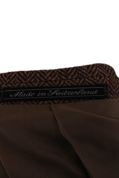 Ermenegildo Zegna Mens Red Herringbone Wool Blazer Button Size 56