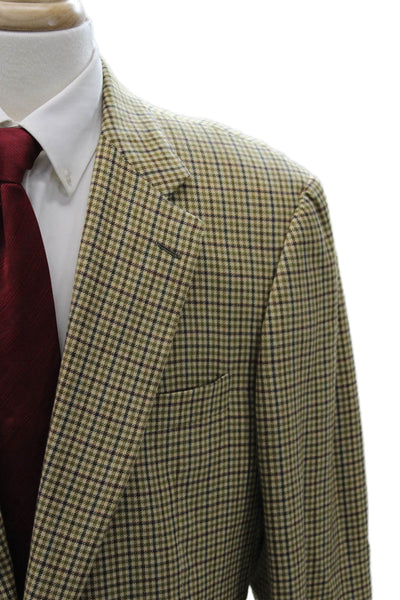 Hickey Freeman Mens Cashmere Check Blazer Multicolor Button Size 46