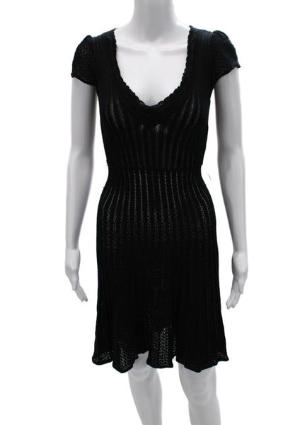 BCBG Max Azria Women Fit & Flare Black V Neck Short Sleeve Dress Size XS
