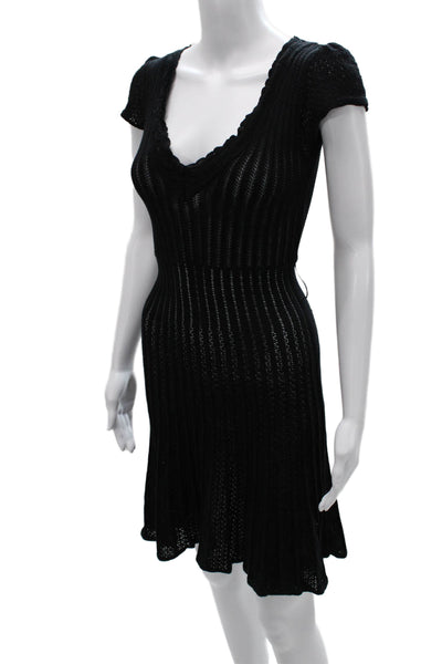 BCBG Max Azria Women Fit & Flare Black V Neck Short Sleeve Dress Size XS